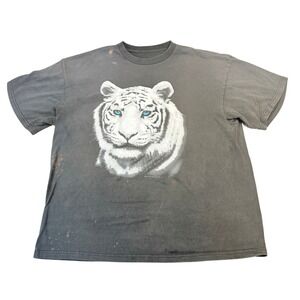 Vintage Sportswear White Tiger Graphic T-Shirt Grey Mens
